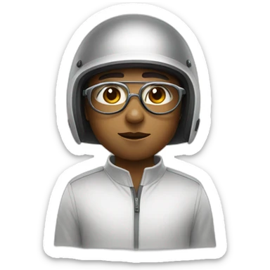 boy with small eye and thick lip wearing thin metal glasses and withe helmet sticker