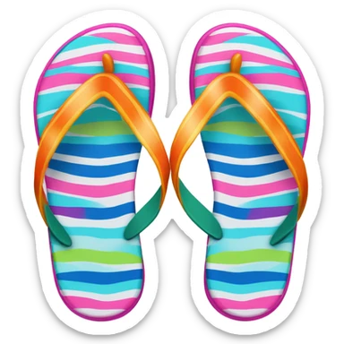 Realistic pair of striped summer flip flops isolated. sticker