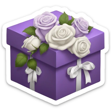 purple box with white roses sticker