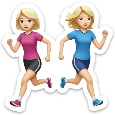 I want 2 women holding hands running in same direction, one is brunette, one is blonde sticker