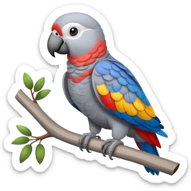 African grey parrot standing on branch sticker