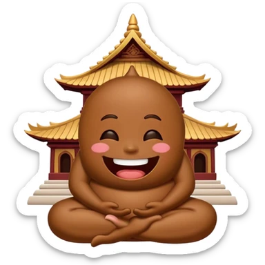meditating laughing poop emoji at temple sticker