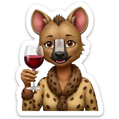 female hyena with glass of wine sticker