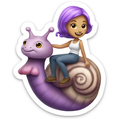 Caucasian Woman with purple hair riding a rainbow snail sticker