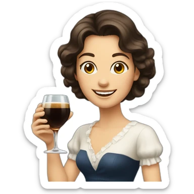 brunette woman holding fernet branca glass smiling sticker
