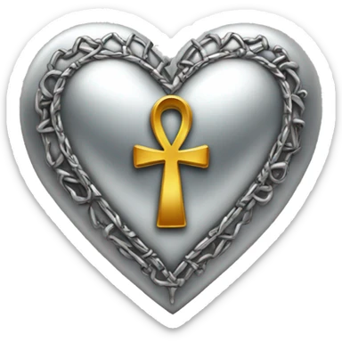 Silver heart shape with ankh in the center sticker