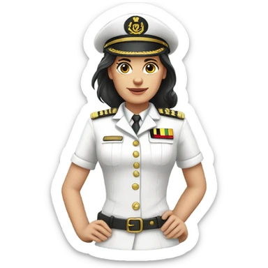 German Ship Captain Woman white Uniform dark hair sticker