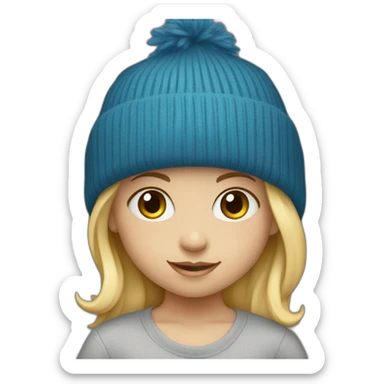 Little blond girl with blue beanie on black skateboard sticker