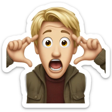 Kevin from Home Alone, putting both hands on his face and screaming of fear. sticker