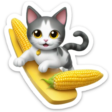 cat surfing corn sticker