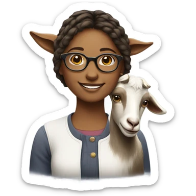 smiling girl with glasses and goat sticker