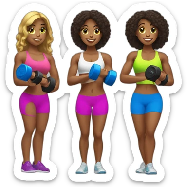 Three fitness girls with dumbbells in their hands sticker