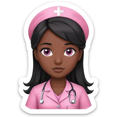 nurse dress pink with black long hair and dark eye color sticker