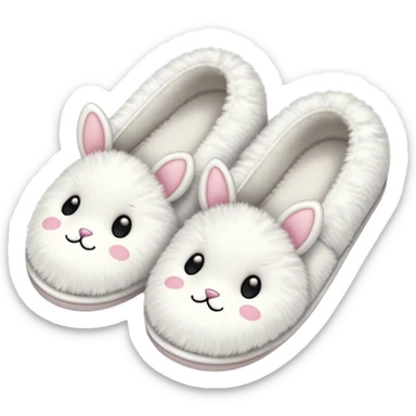 white fluffy slippers with small cute ears sticker