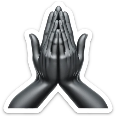 Minimal emoji, abstract praying hands simplified into solid black metal forms, subtle sacred reference, fashion avant-garde minimalism, no details, no glow, no neon, flat emoji style, centered, transparent background sticker