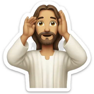 jesus cupping hand over ear sticker