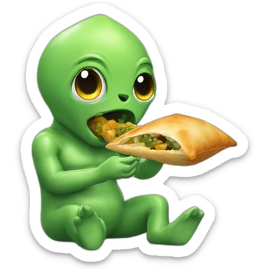 Alien eating samosa sticker