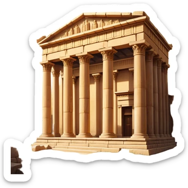 Baalbek temple – Cinematic Realistic Baalbek Temple, depicted as an ancient Roman temple complex with towering columns and intricately carved stone details, bathed in golden sunlight and dramatic shadows that evoke timeless historical grandeur. sticker