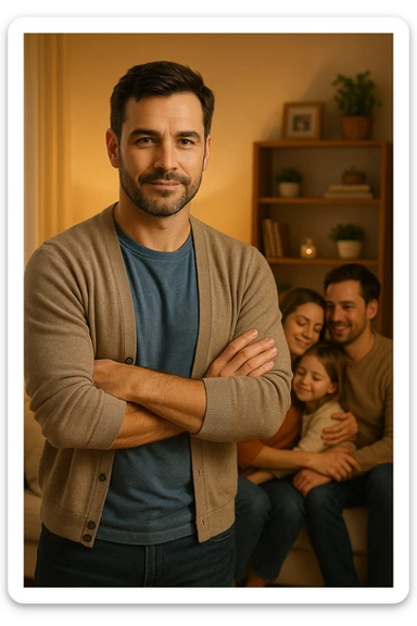 UOMO A BRACCIA CONSERTE CHE TRASMETTE PROTEZIONE PER LA SUA FAMIGLIA sticker