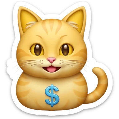 cartoon cat with dollar signs in its eyes, playful emoji style, similar to cash eyes emoji sticker