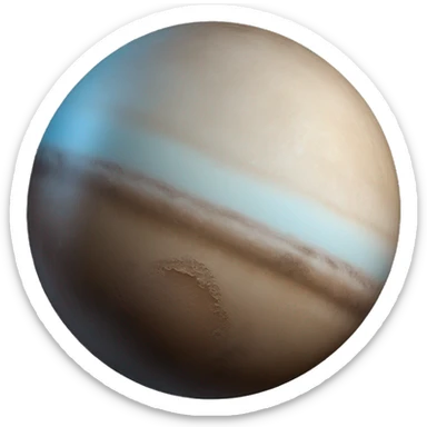 A planet, with icy surface, mostly Pluto’s color palette includes creamy white, light brown, reddish-brown, grayish blue, and dark charcoal, reflecting its icy plains, organic-rich regions, and rocky surfaces. sticker