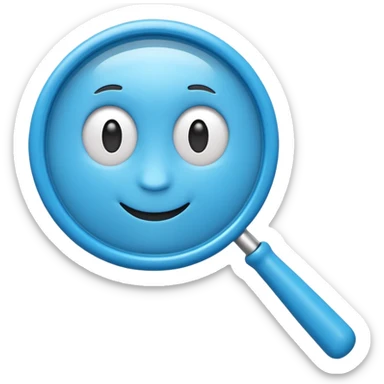 A cute 3D emoji-style blue magnifying glass, glossy plastic material, soft rounded shape, vibrant blue color, smooth reflections, minimal details, centered composition, isolated on a clean background, emoji style, high quality 3D render sticker