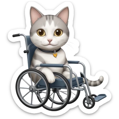 disabled grey and white cat using cat wheelchair sticker