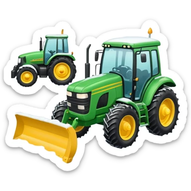 Green tractor with yellow blade pushing snow sticker