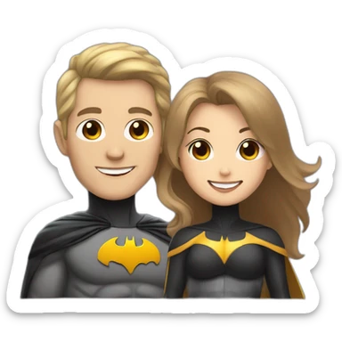 smiling batman and female light brown hair robin sticker