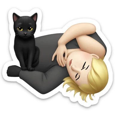 Blonde girl sleeping with a black cat and a grey cat  sticker