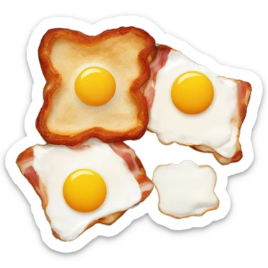 “Two fried eggs, crispy bacon, and buttered toast on a plate.” sticker