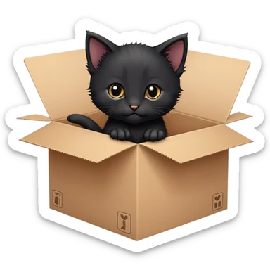  A very cute black young kitten cat with one's head tilted to one side poked its paws out of the cardboard big box and placed them on top of it sticker