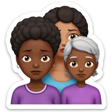 a black-skinned girl, whining and angry next to an older black lady who smile sticker
