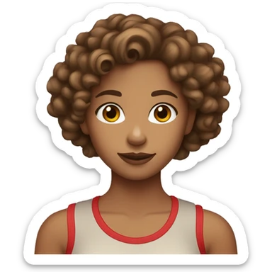 Tan girl with curly brown hair, brown eyes, hoop earrings, and a red tank top sticker