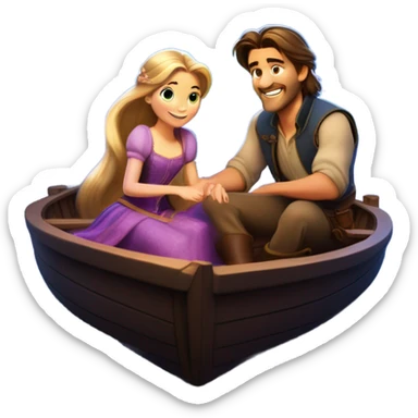 Rapunzel and Flynn on the boat with the lanterns sticker