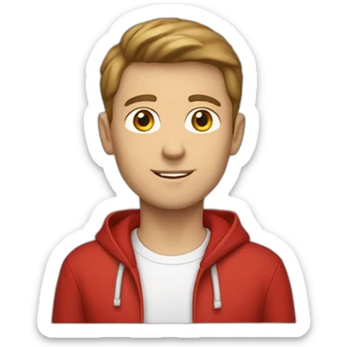 White male boy brown hair ref cap red hoodie sticker