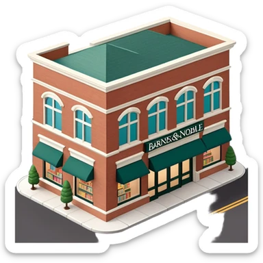 Barnes & Noble bookstore exterior, isometric dollhouse-style, highly detailed  sticker
