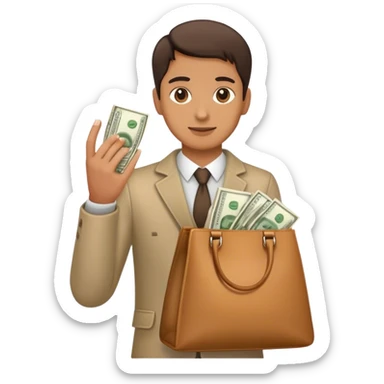 one hand holding a bag of money sticker