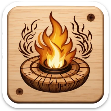 Pyrography icon, wooden surface with detailed burn marks, intricate patterns etched into wood using an incinerator, no flames or smoke, minimalistic style, clean lines, transparent background. sticker