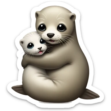 seal hugging ferret  sticker