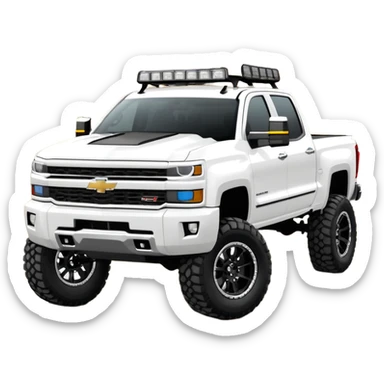  Chevrolet 2500 2022 crew cab. A ferocious truck featuring a vivid white base and black off road front bumper and chrome off road wheels. Emphasize sharp, high-contrast black streaks across the body, creating a look of aggressive, explosive energy. sticker
