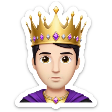 White King, dark hair, golden crown, black clothes, purple diamonds  sticker