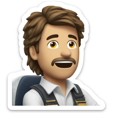 Brown haired mullet man flying plane that’s crashing sticker