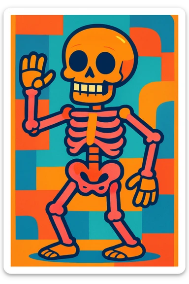 skeleton, vibrant cartoon style sticker