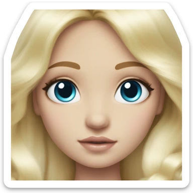 ocean blue doll eyes, blonde glowing silky long hair, girl, feminine, fragile, pink, angelic, in love sticker