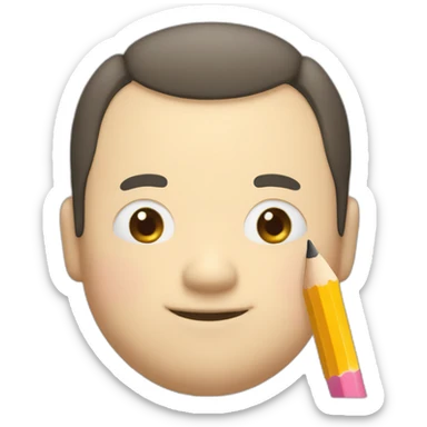 A fat, slightly thin, droopy-eyed, thick-lipped, big-headed, cute Japanese guy with a pencil in his hand and a smile on his face sticker