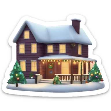 christmas house with lights on and garland sticker