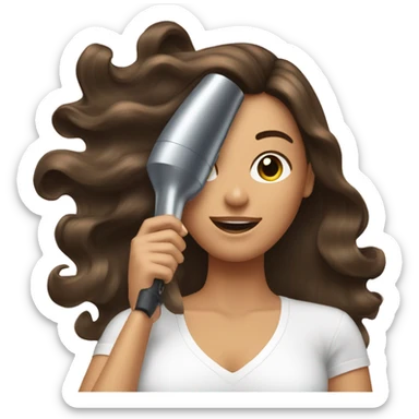 Brunette girl blow drying hair sticker