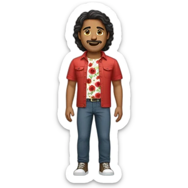 white man dark hairs flower shirt red pant sticker