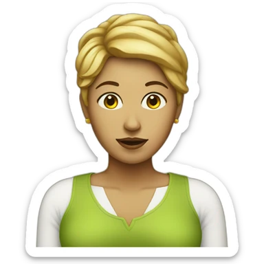 woman, with a pear head sticker